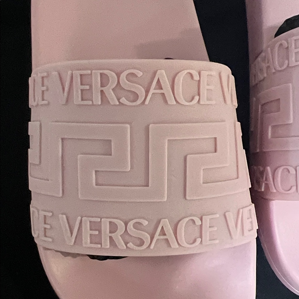 Versace Light Pink Embossed Slides - Picture 4 of 5